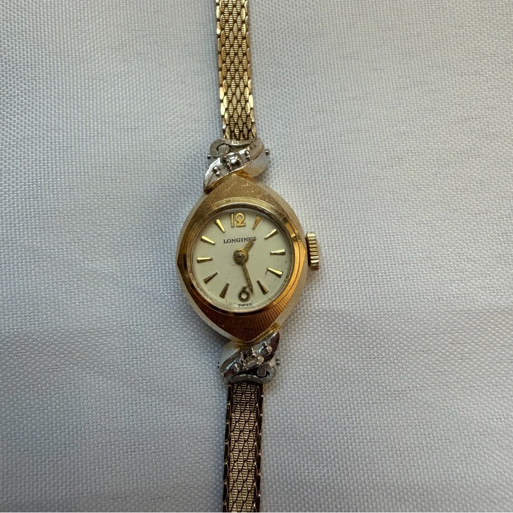 Vintage 14K Gold Longines Diamond Cocktail Watch Swiss Mid-Century